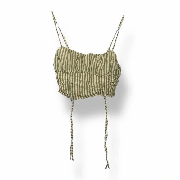 Urban Outfitters Deja Cinched Cami Striped Crop Top Green & White - Picture 2 of 5